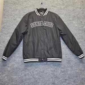 Santa Cruz Jacket Mens Medium Black Varsity Snap Button Bomber Coat Skateboard